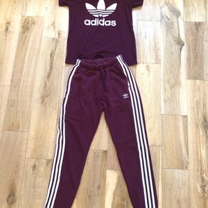 burgundy adidas tracksuit womens